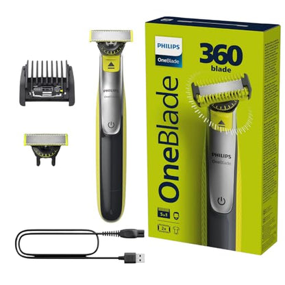 PHILIPS Shaver OneBlade 360 Face, Hybrid Electric Beard Trimmer and Shaver with 5-in-1 Face Stubble Comb QP2730