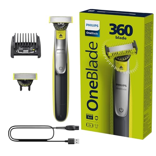 PHILIPS Shaver OneBlade 360 Face, Hybrid Electric Beard Trimmer and Shaver with 5-in-1 Face Stubble Comb QP2730