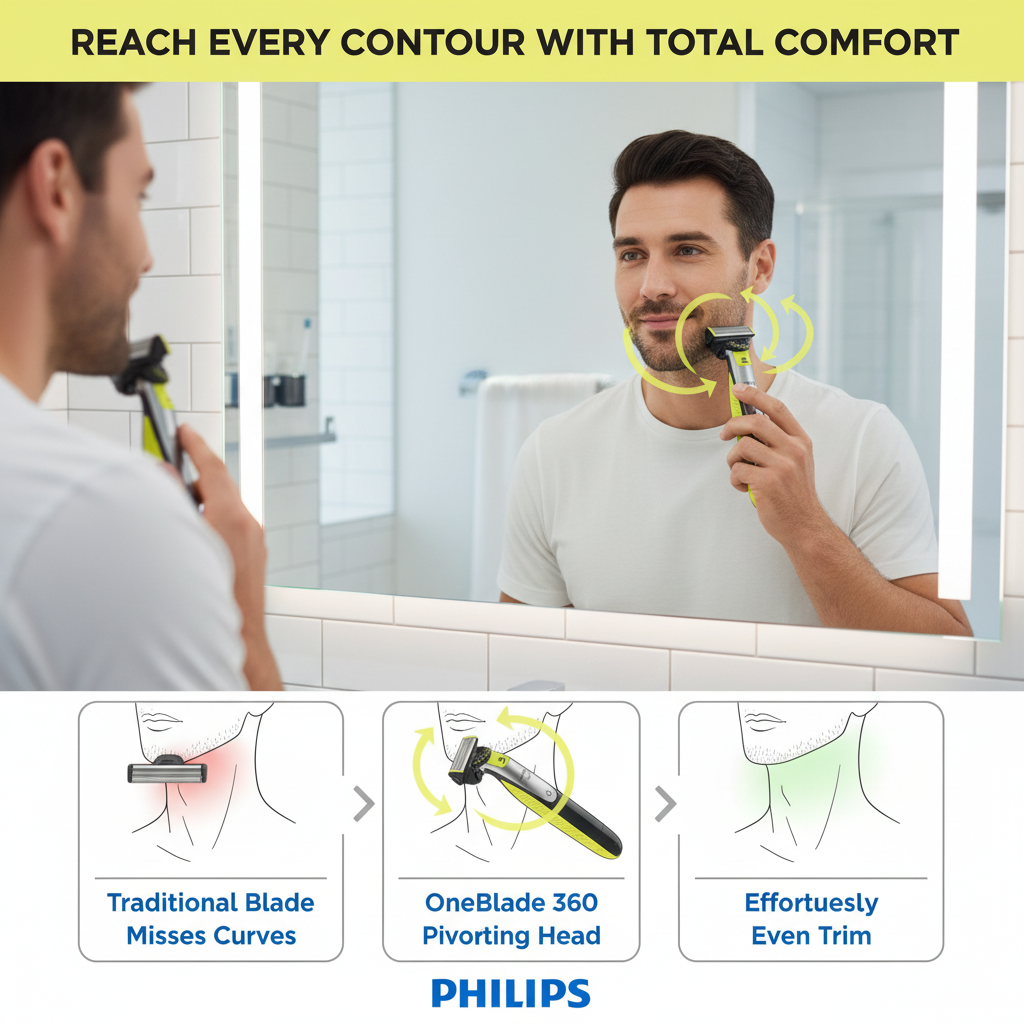 Afeitadora PHILIPS OneBlade 360 Face, recortadora y afeitadora eléctrica híbrida para barba con peine facial 5 en 1 QP2730