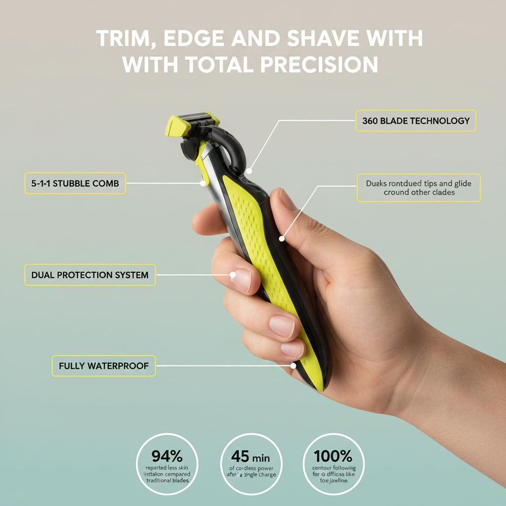 Afeitadora PHILIPS OneBlade 360 Face, recortadora y afeitadora eléctrica híbrida para barba con peine facial 5 en 1 QP2730