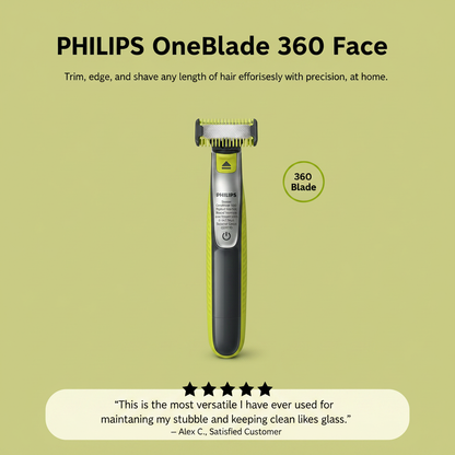 PHILIPS Shaver OneBlade 360 Face, Hybrid Electric Beard Trimmer and Shaver with 5-in-1 Face Stubble Comb QP2730