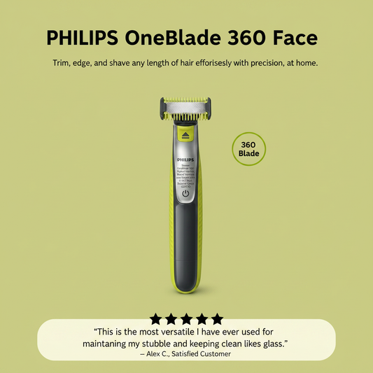 PHILIPS Shaver OneBlade 360 Face, Hybrid Electric Beard Trimmer and Shaver with 5-in-1 Face Stubble Comb QP2730