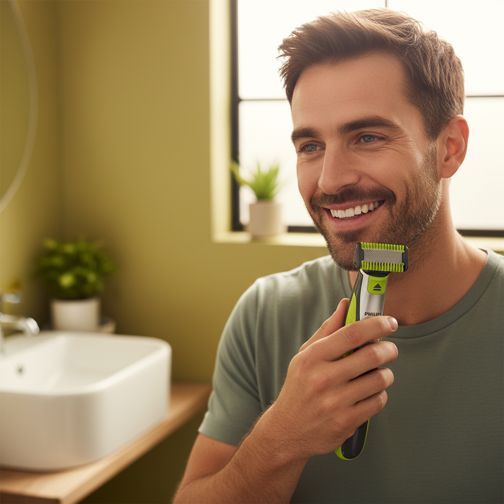PHILIPS Shaver OneBlade 360 Face, Hybrid Electric Beard Trimmer and Shaver with 5-in-1 Face Stubble Comb QP2730