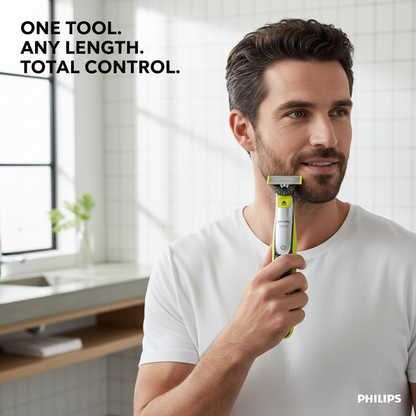 Afeitadora PHILIPS OneBlade 360 Face, recortadora y afeitadora eléctrica híbrida para barba con peine facial 5 en 1 QP2730